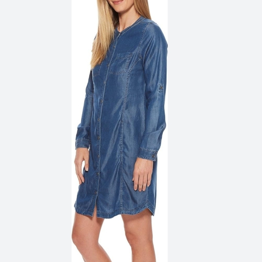 Lands' End Dark Blue Denim Cotton Shirt Dress with Tie Belt SZ 8P